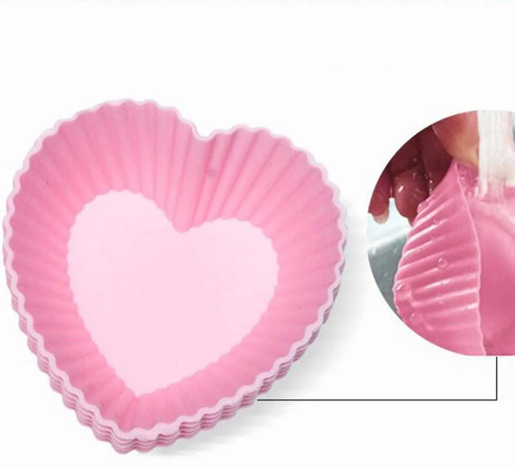 10Pcs Heart Shaped Cupcake Liners Silicone Baking Cups Molds