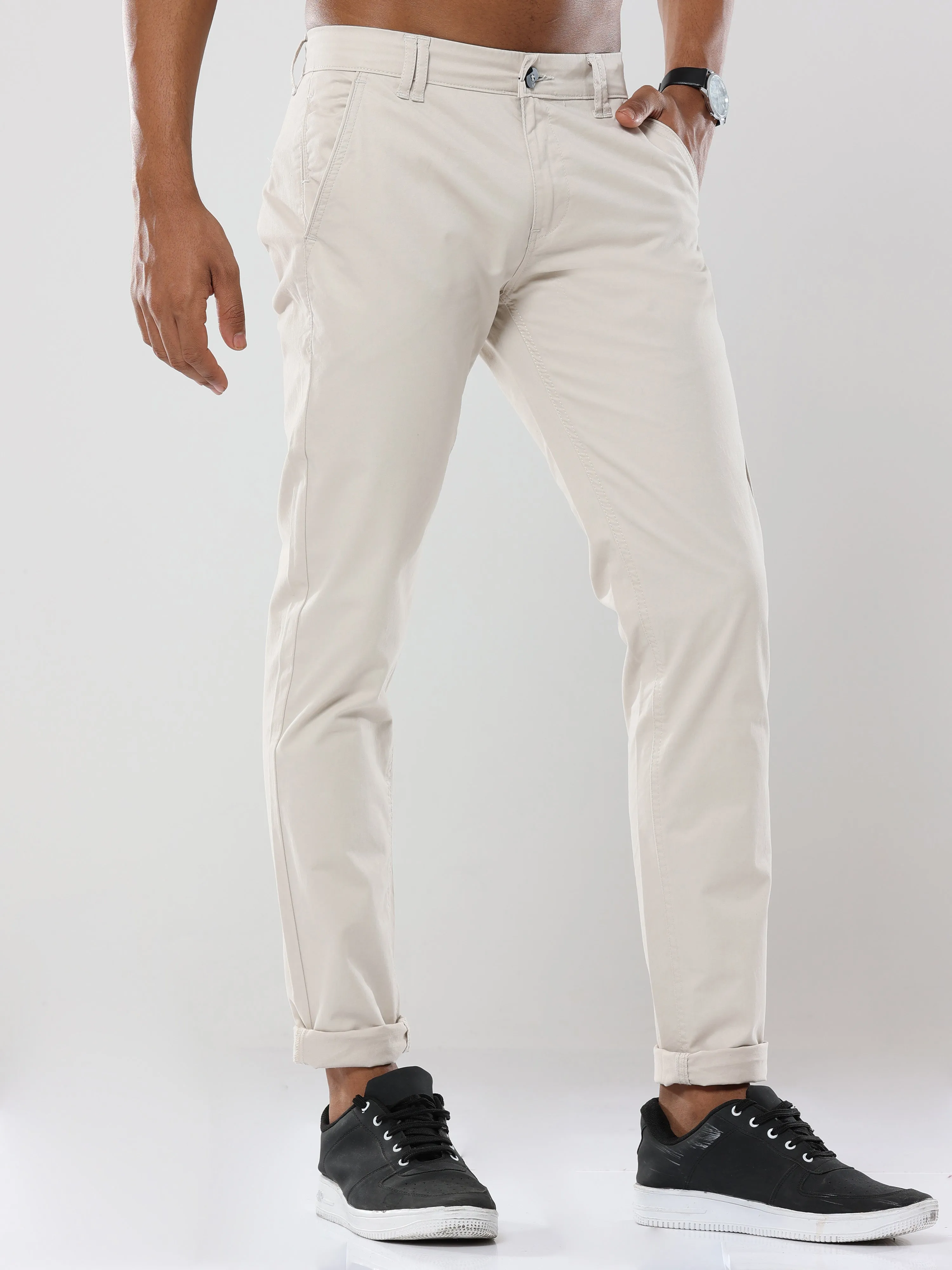 Albatross Plain classic Cream chinos for mens