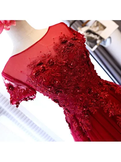 Appliques Pearls Scoop Evening Dress