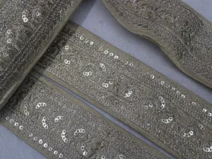 Beige Fancy Zari and Sequins Work Embroidered Border