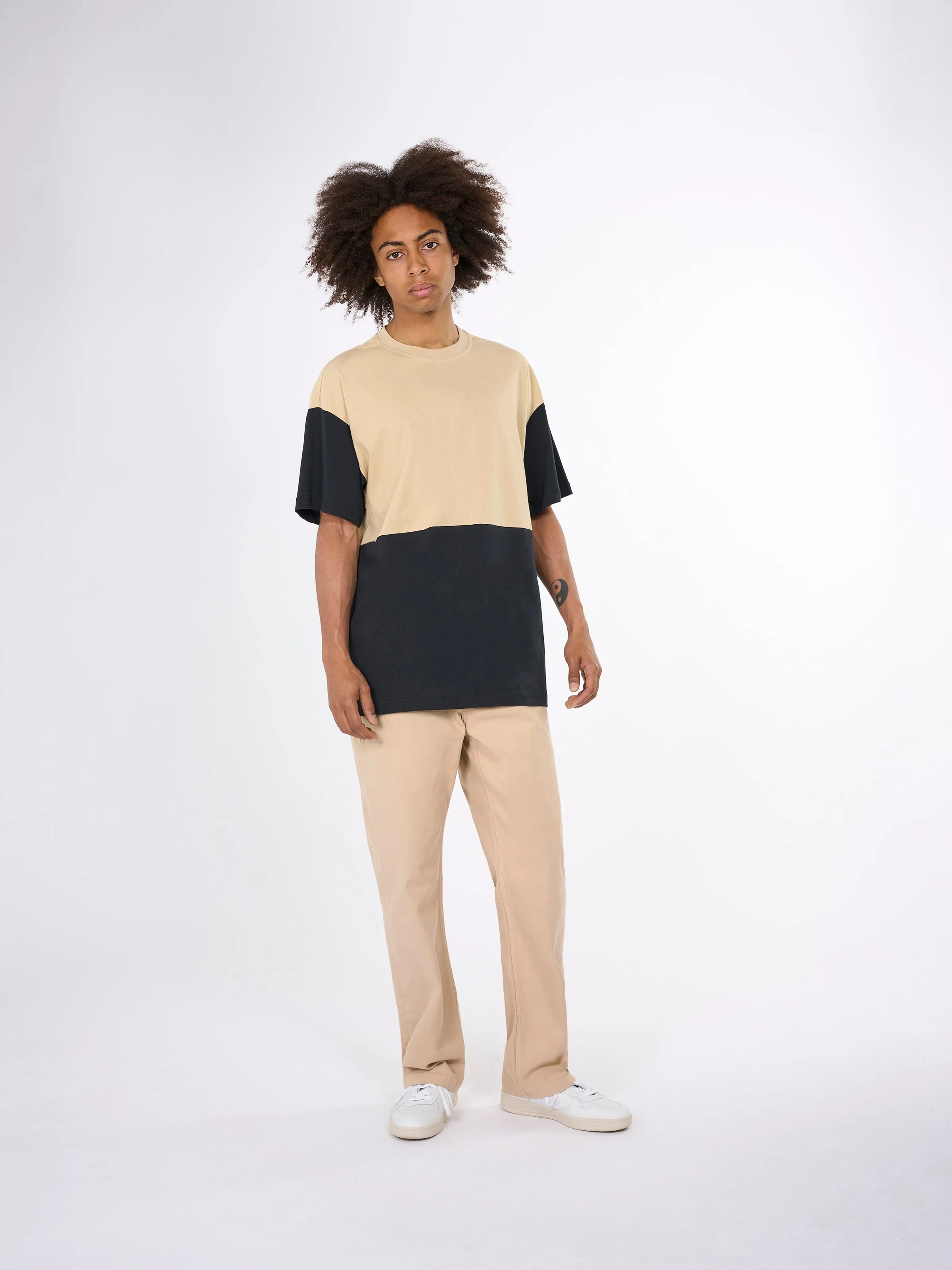 Block striped loose t-shirt - Safari