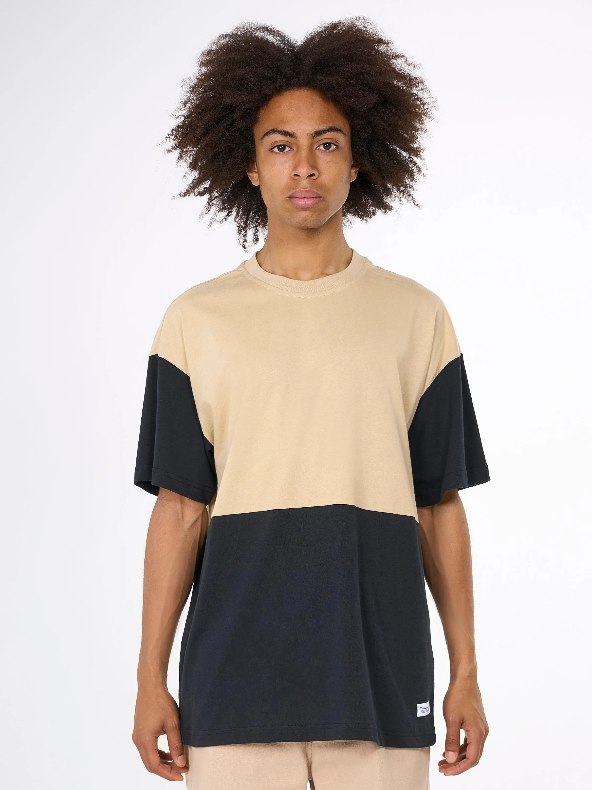 Block striped loose t-shirt - Safari