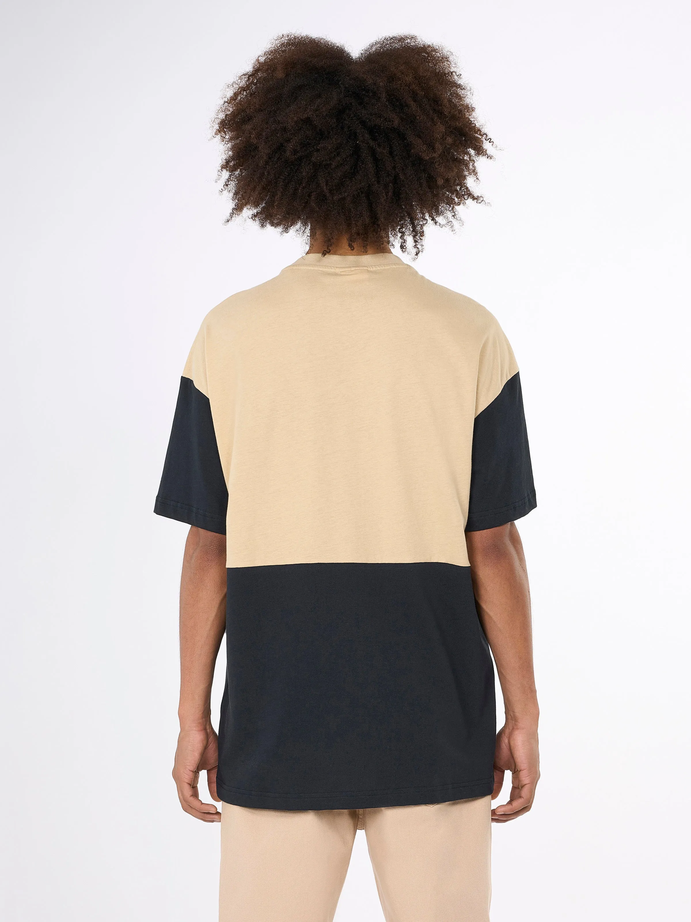 Block striped loose t-shirt - Safari