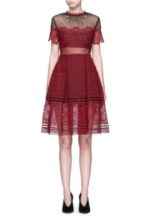 Burgundy Red Felicia Short Sleeves Lace Dress