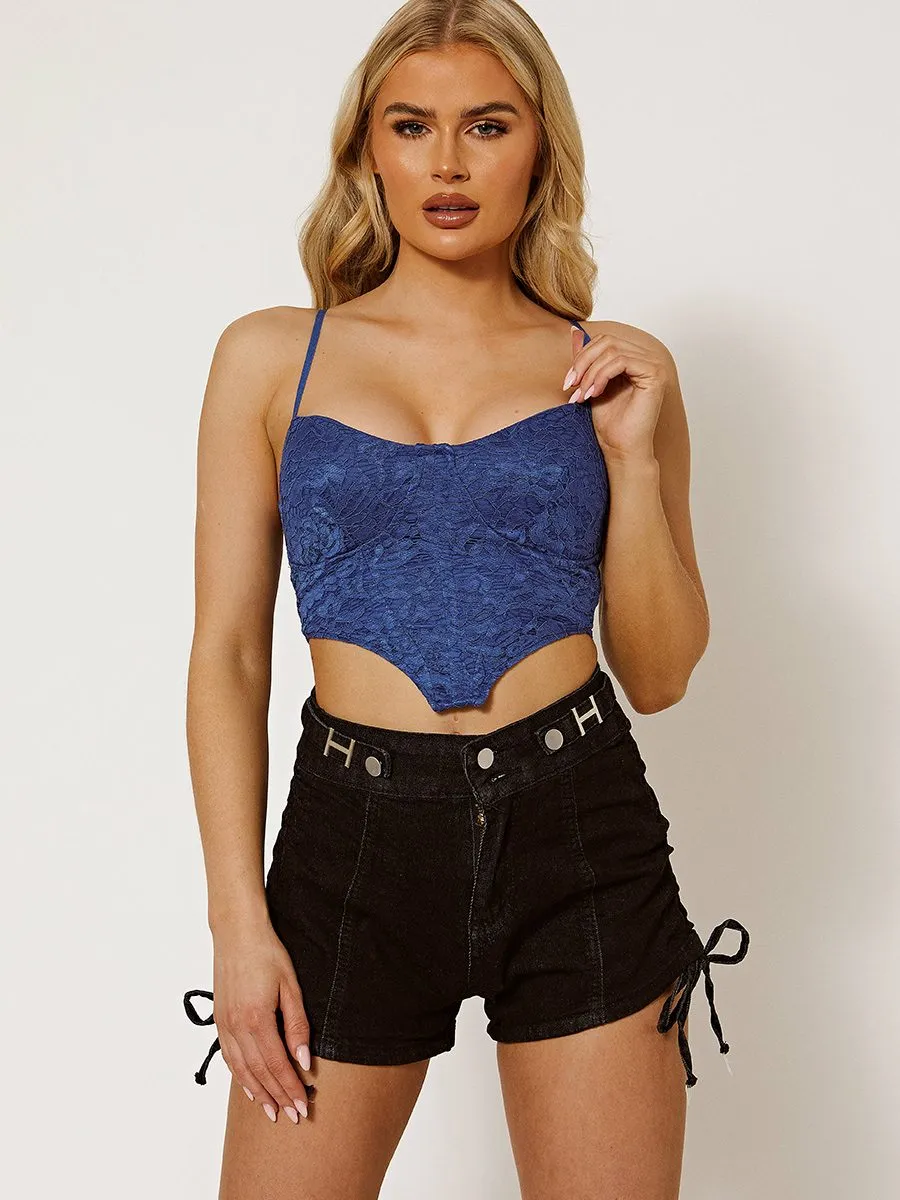 Cassie Structured Lace Corset Top In Blue