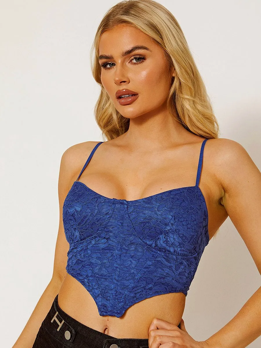 Cassie Structured Lace Corset Top In Blue