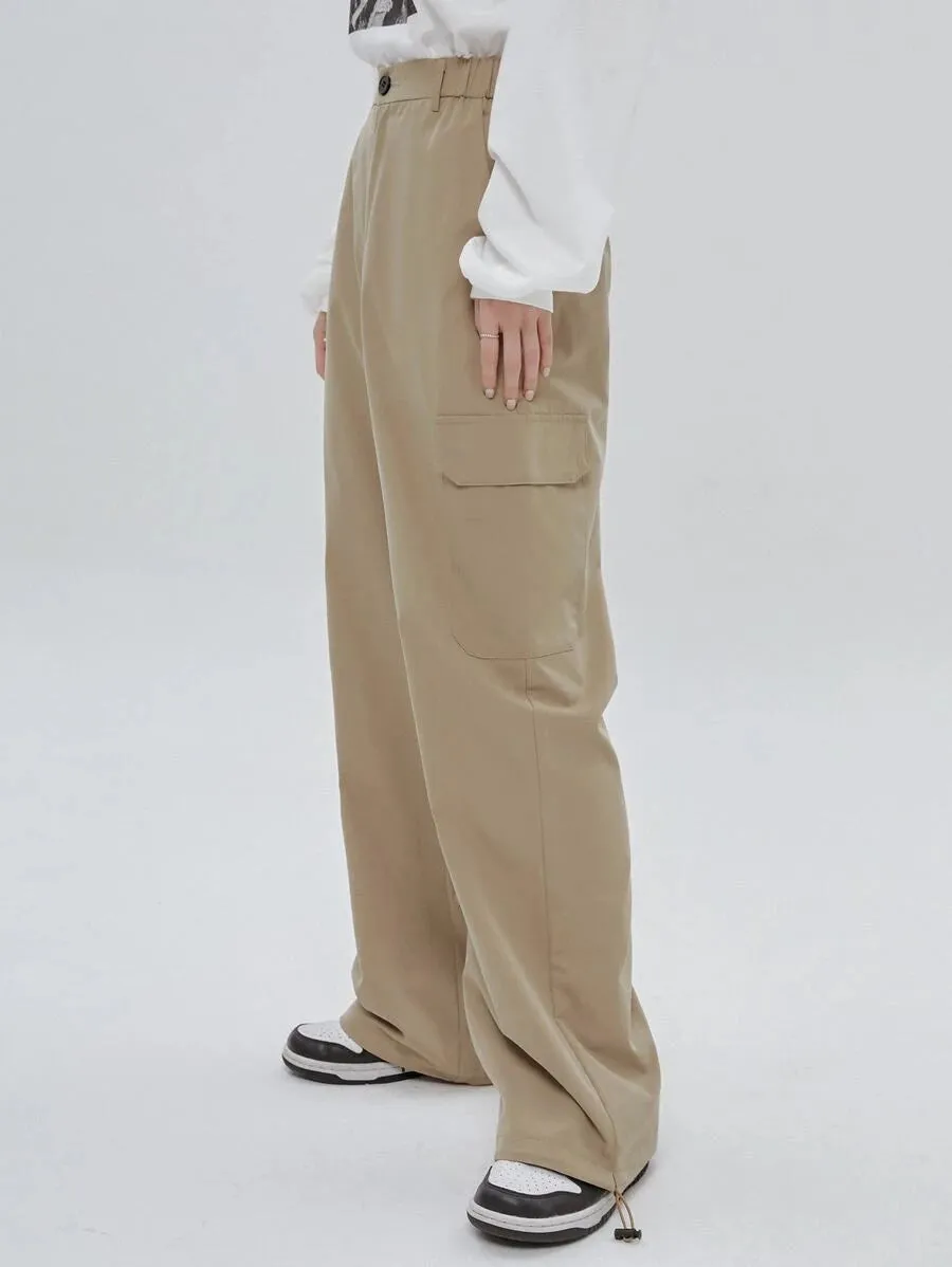 Casual Flap Pocket Drawstring Hem Cargo Pants