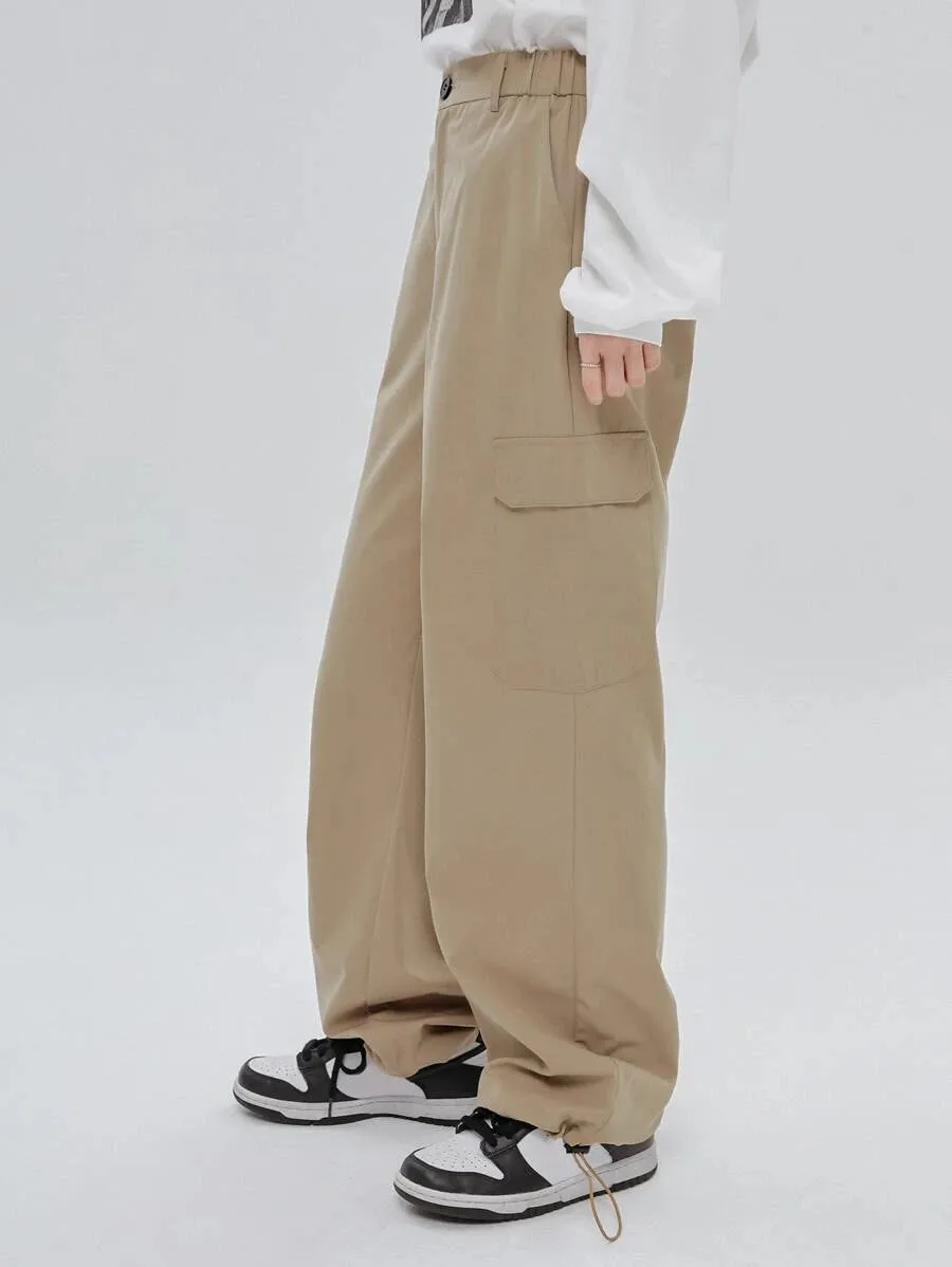 Casual Flap Pocket Drawstring Hem Cargo Pants
