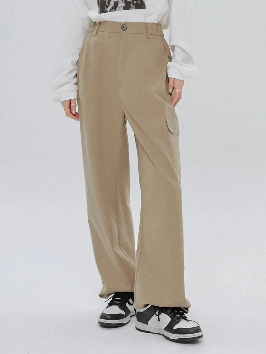 Casual Flap Pocket Drawstring Hem Cargo Pants
