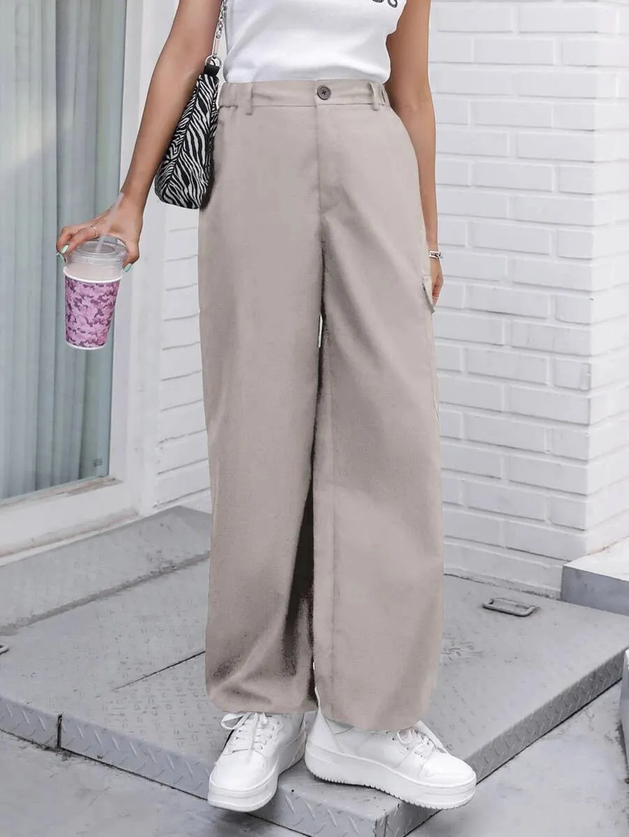 Casual Flap Pocket Drawstring Hem Cargo Pants