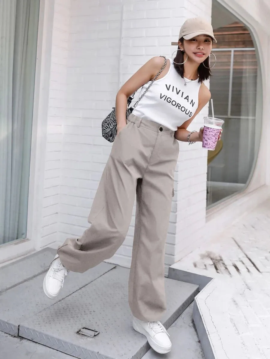 Casual Flap Pocket Drawstring Hem Cargo Pants
