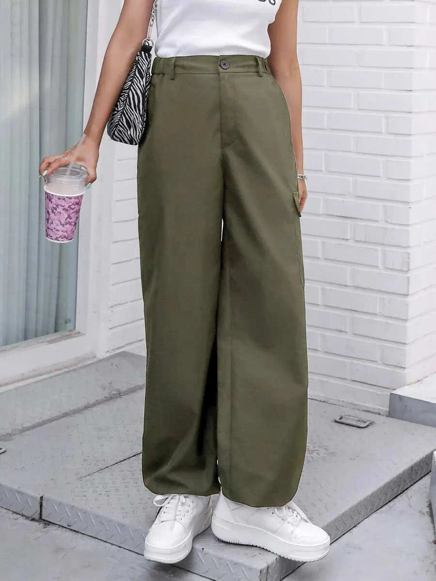 Casual Flap Pocket Drawstring Hem Cargo Pants