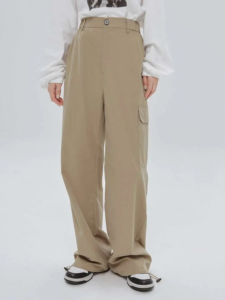 Casual Flap Pocket Drawstring Hem Cargo Pants