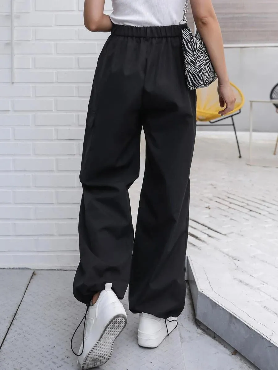 Casual Flap Pocket Drawstring Hem Cargo Pants