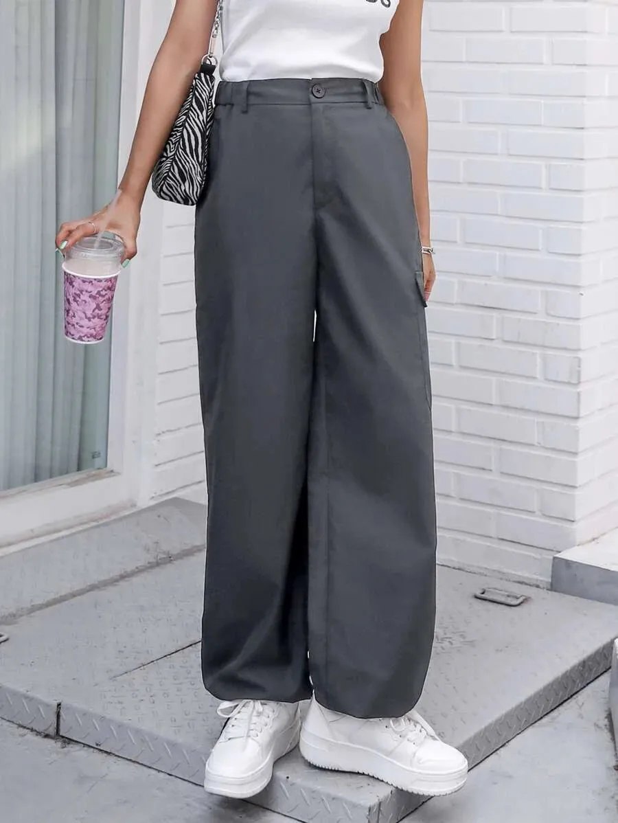 Casual Flap Pocket Drawstring Hem Cargo Pants