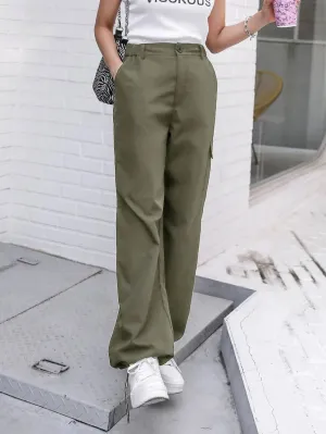 Casual Flap Pocket Drawstring Hem Cargo Pants
