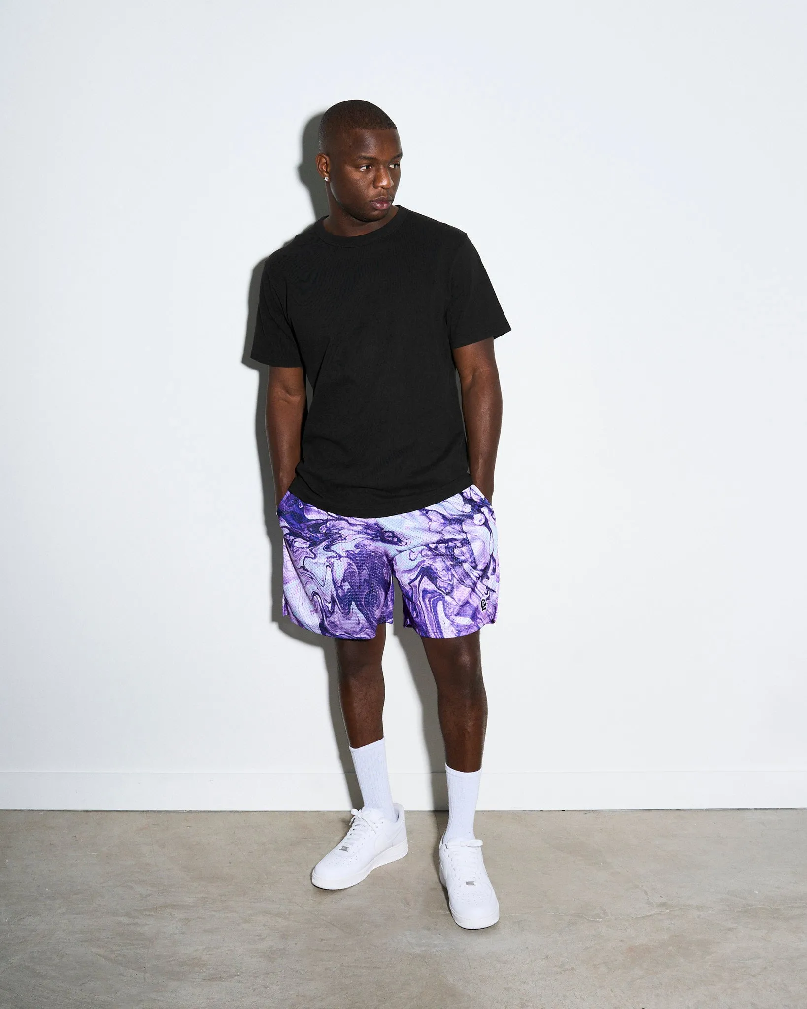 Chalk Line Purple Marble Retro Shorts
