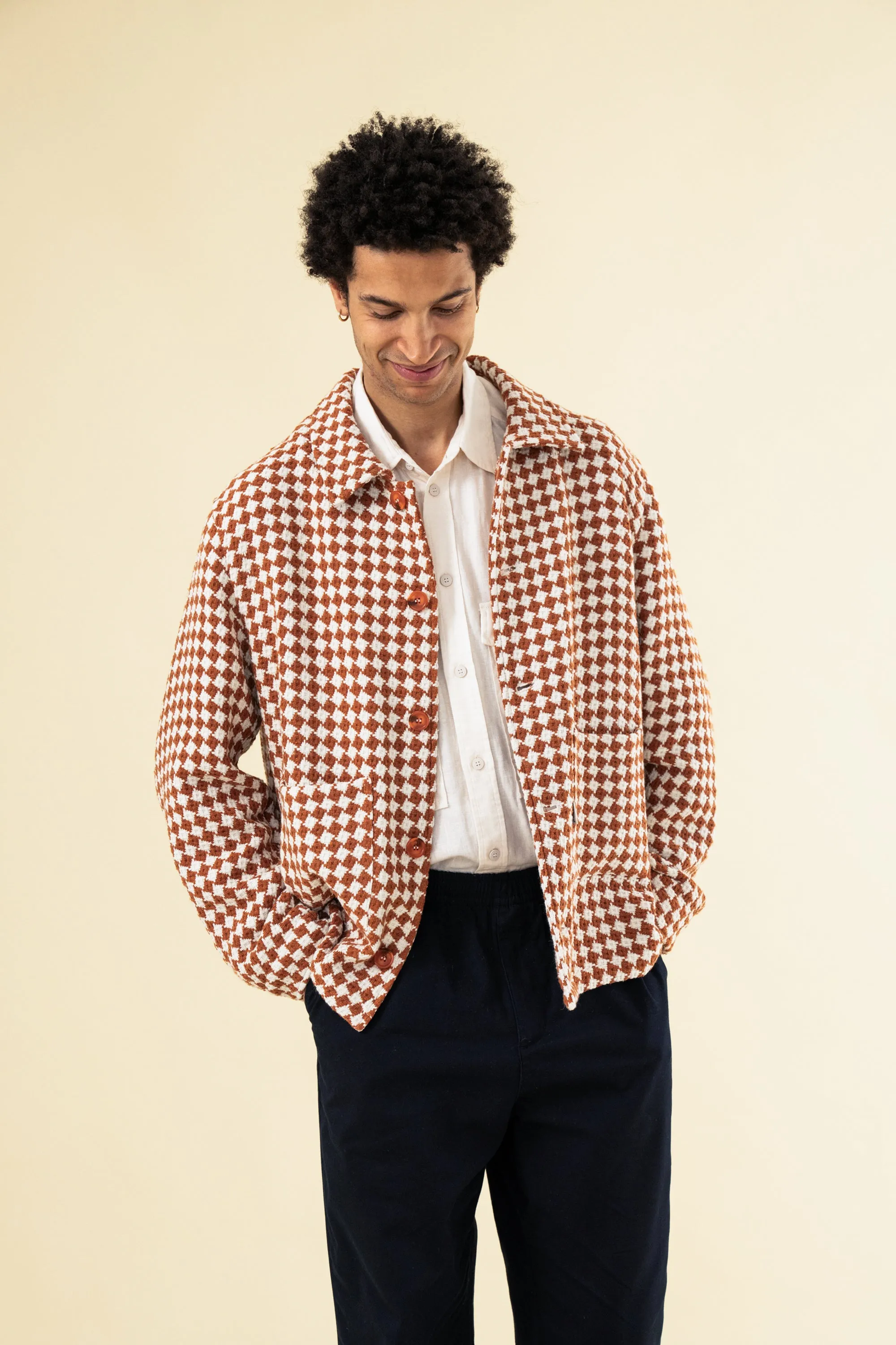 CHECKERED WOVEN OVERSHIRT - RUST