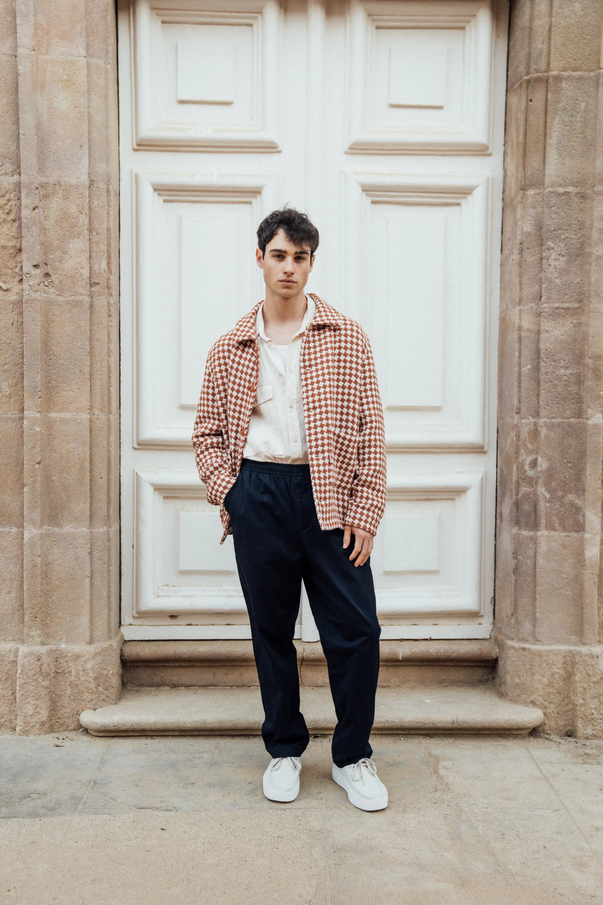 CHECKERED WOVEN OVERSHIRT - RUST
