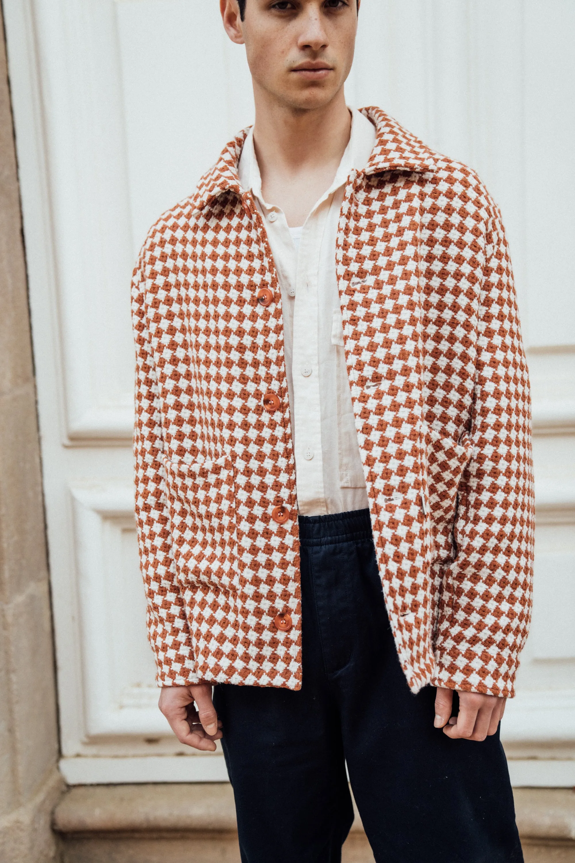 CHECKERED WOVEN OVERSHIRT - RUST