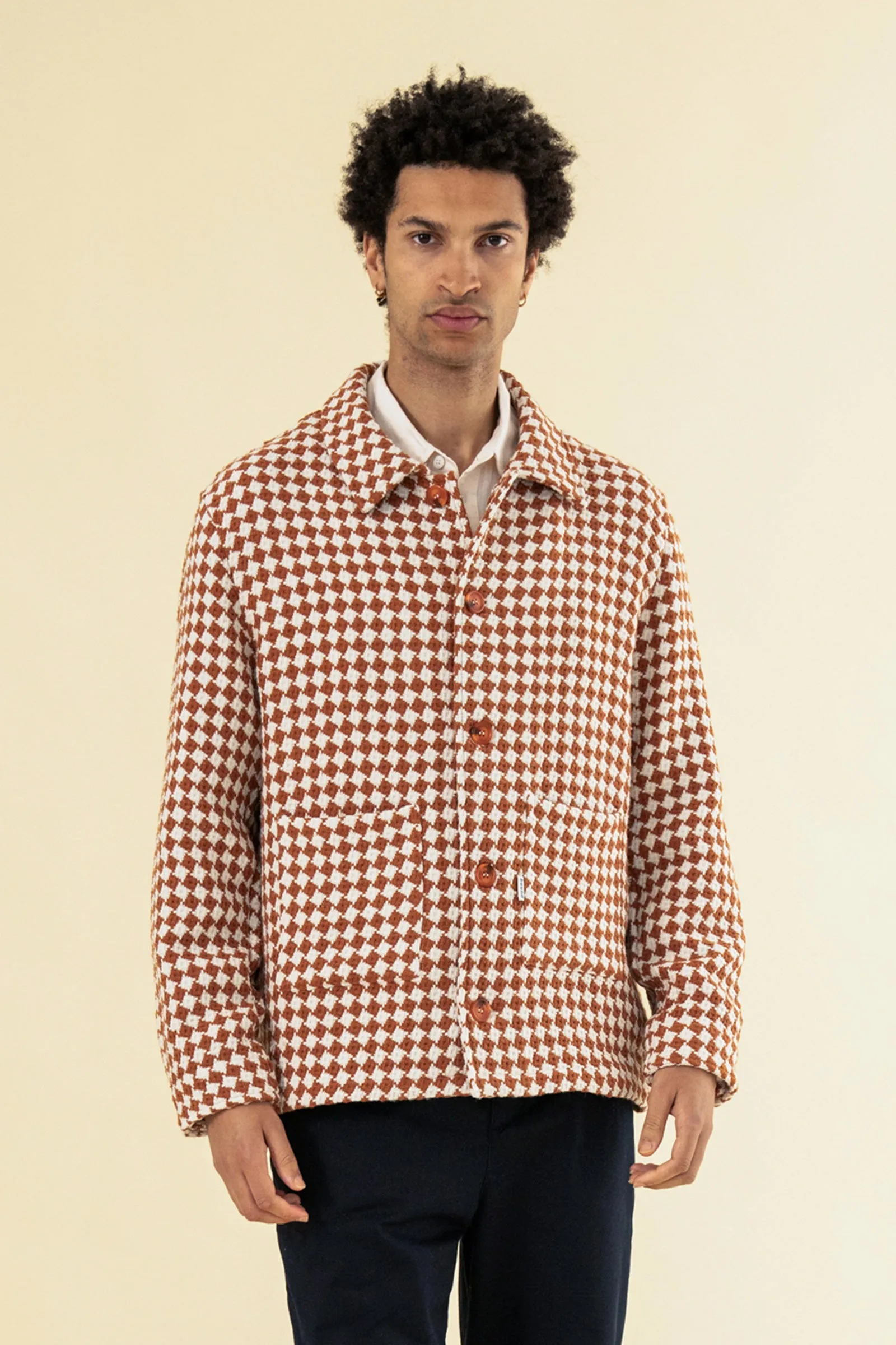 CHECKERED WOVEN OVERSHIRT - RUST