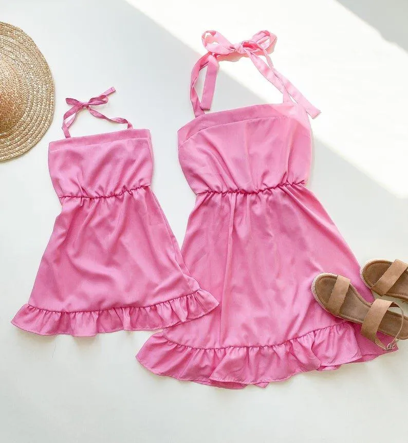 Cherry Pink Spring Mommy and Me Dresses