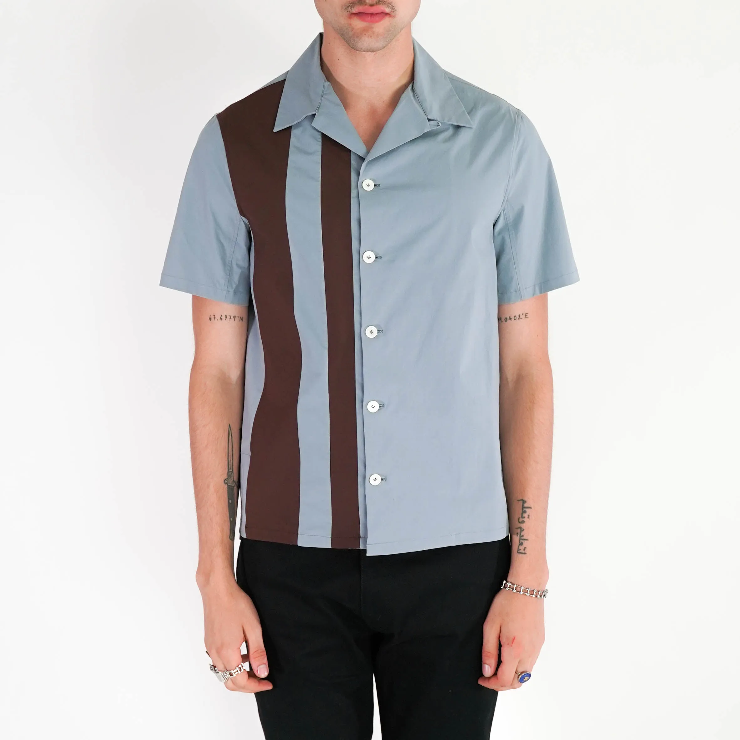 Contrast Striped Bowling Shirt