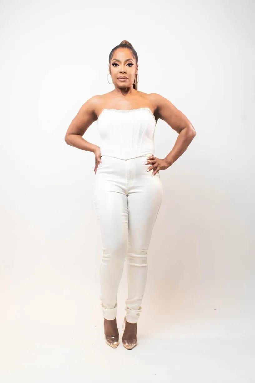 Corset Top with Crystal Trim