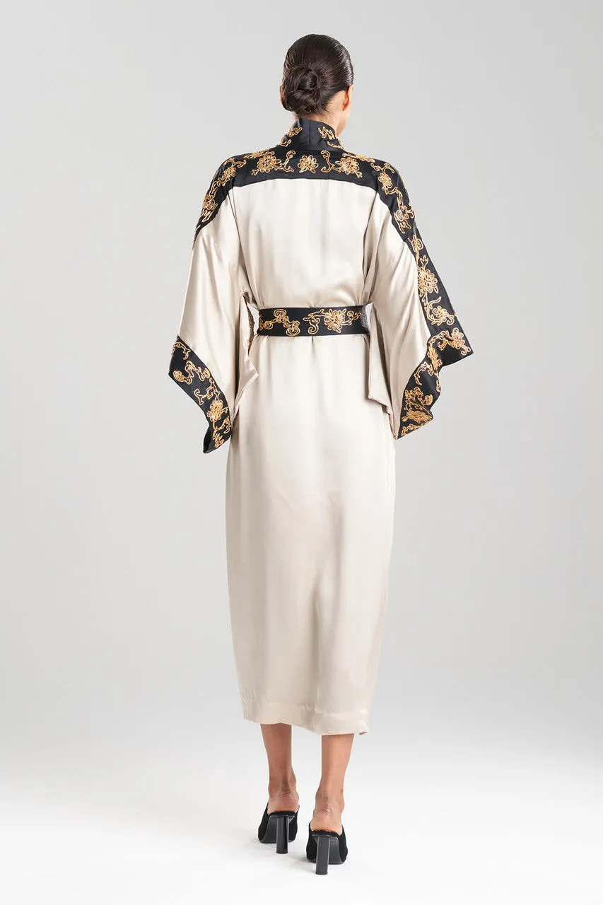 Couture Dragon Embroidered Drop Sleeve Silk Robe