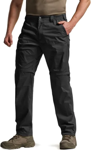 CQR Men's Convertible Cargo Tactical Pants, Water Resistant Outdoor Hiking Pants, Zip Off Lightweight Stretch Work Pants, Runyon Black, 32W x 30L