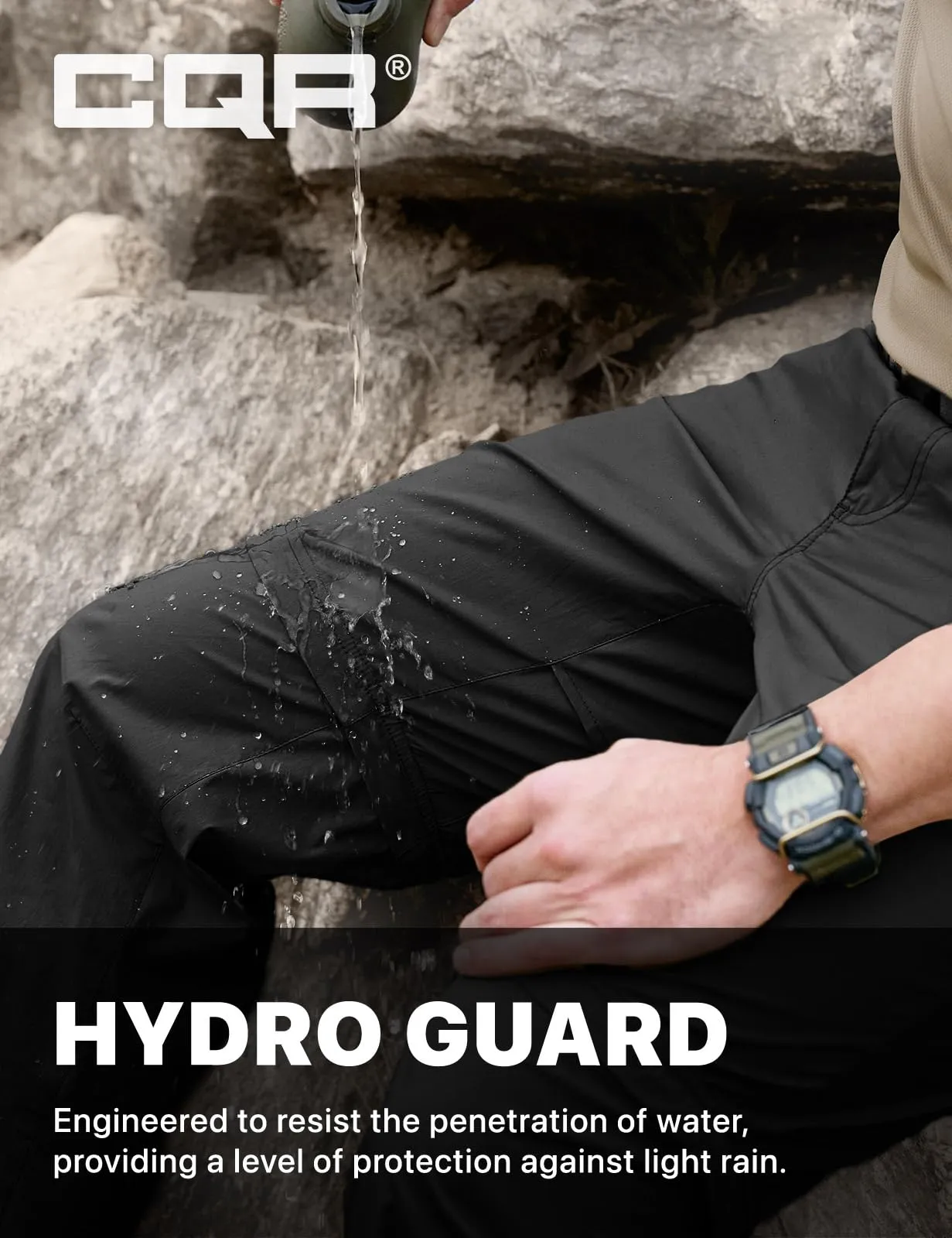 CQR Men's Convertible Cargo Tactical Pants, Water Resistant Outdoor Hiking Pants, Zip Off Lightweight Stretch Work Pants, Runyon Black, 32W x 30L