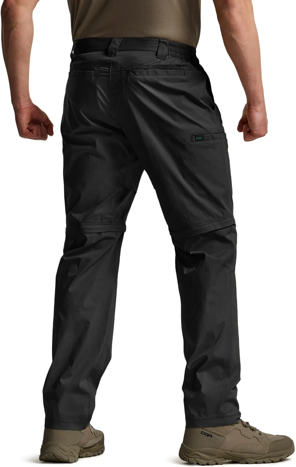 CQR Men's Convertible Cargo Tactical Pants, Water Resistant Outdoor Hiking Pants, Zip Off Lightweight Stretch Work Pants, Runyon Black, 32W x 30L
