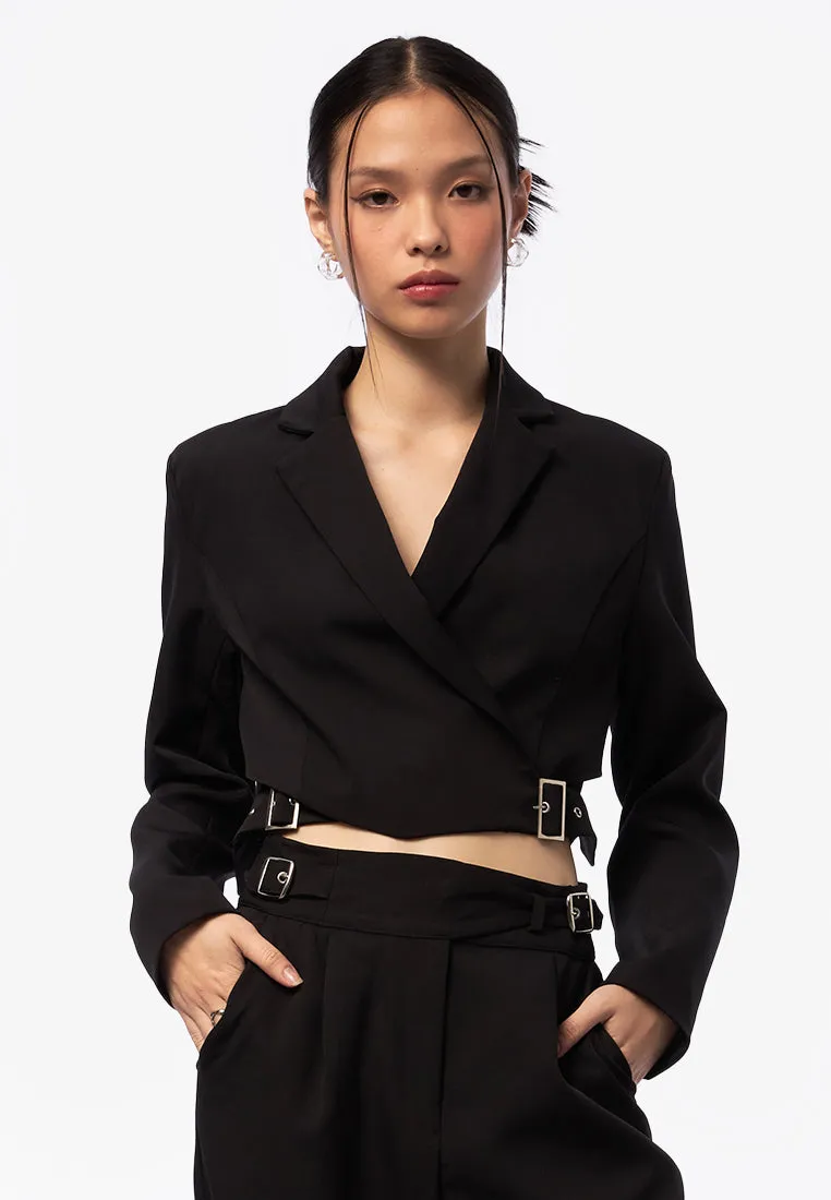 Cropped Blazer with Buckle Detail