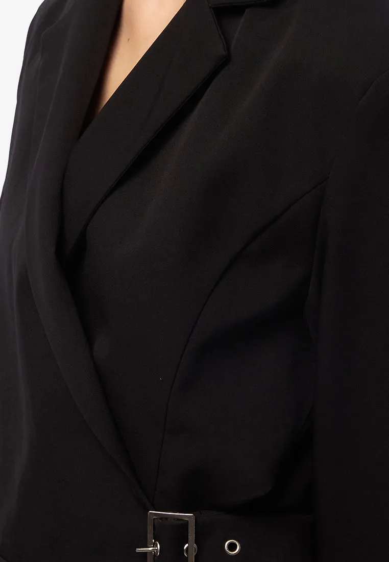 Cropped Blazer with Buckle Detail