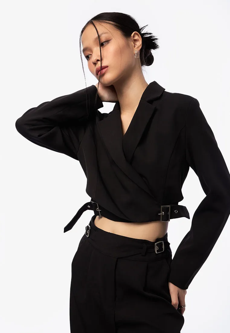 Cropped Blazer with Buckle Detail