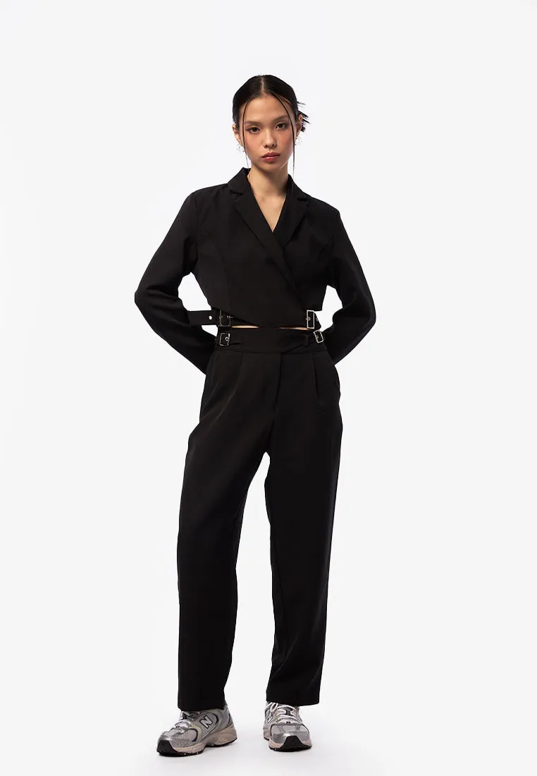 Cropped Blazer with Buckle Detail