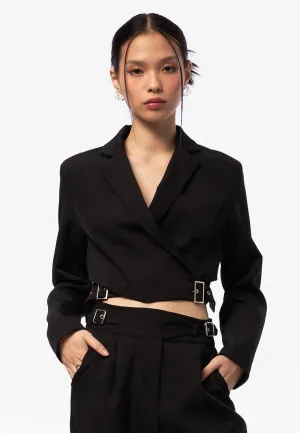 Cropped Blazer with Buckle Detail