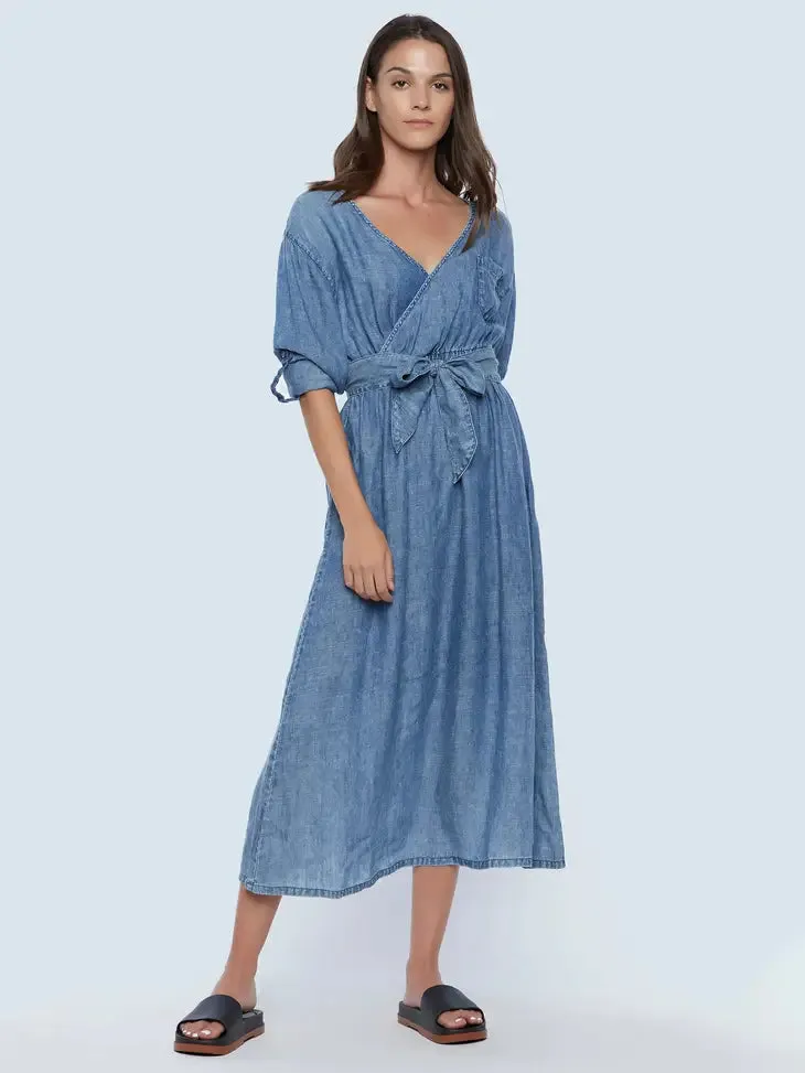 Crossover Wrap Denim Dress