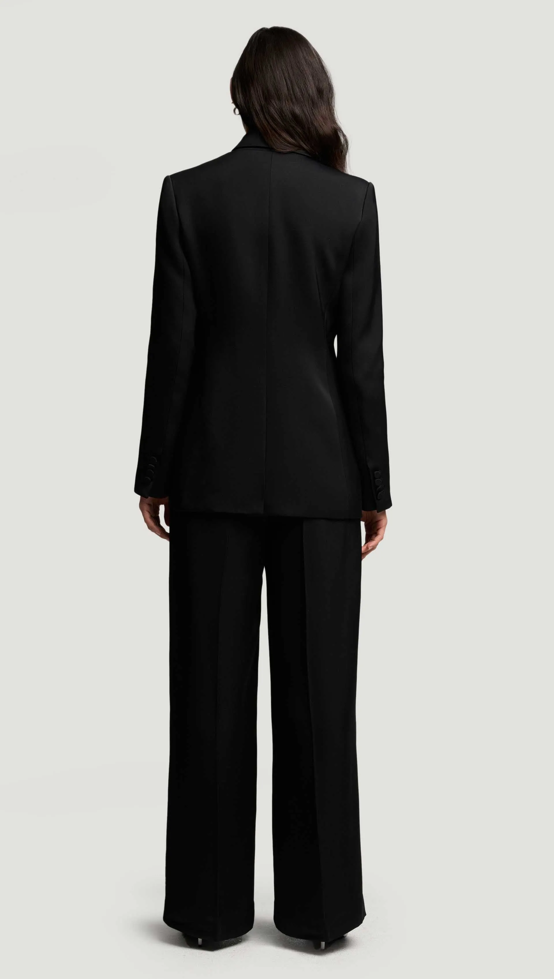 Double-Breasted Blazer in Viscose Satin Twill | Black