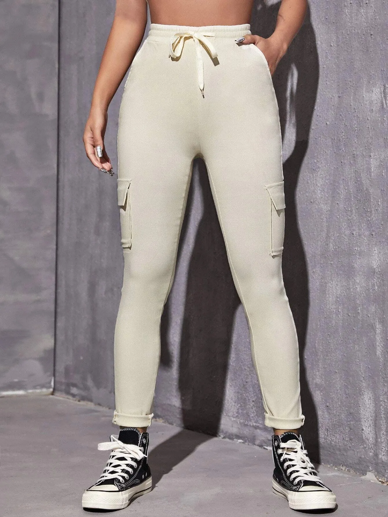 Drawstring Waist Knot Front Jeans