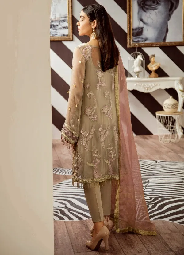 Elegant Pakistani designer ada worked dress in seattle mist color # P2322
