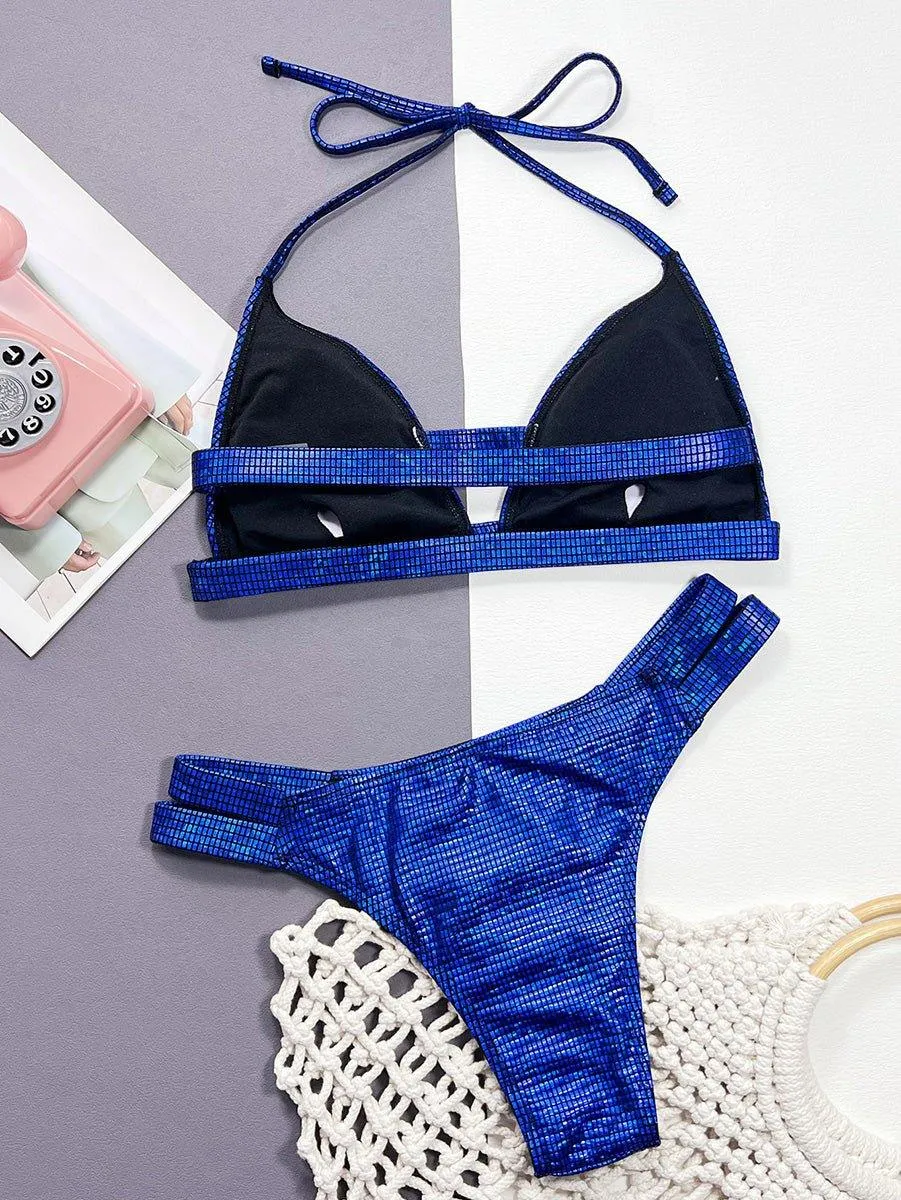 GFIT® Sexy Shiny Plaid Checkered Bikini Sets