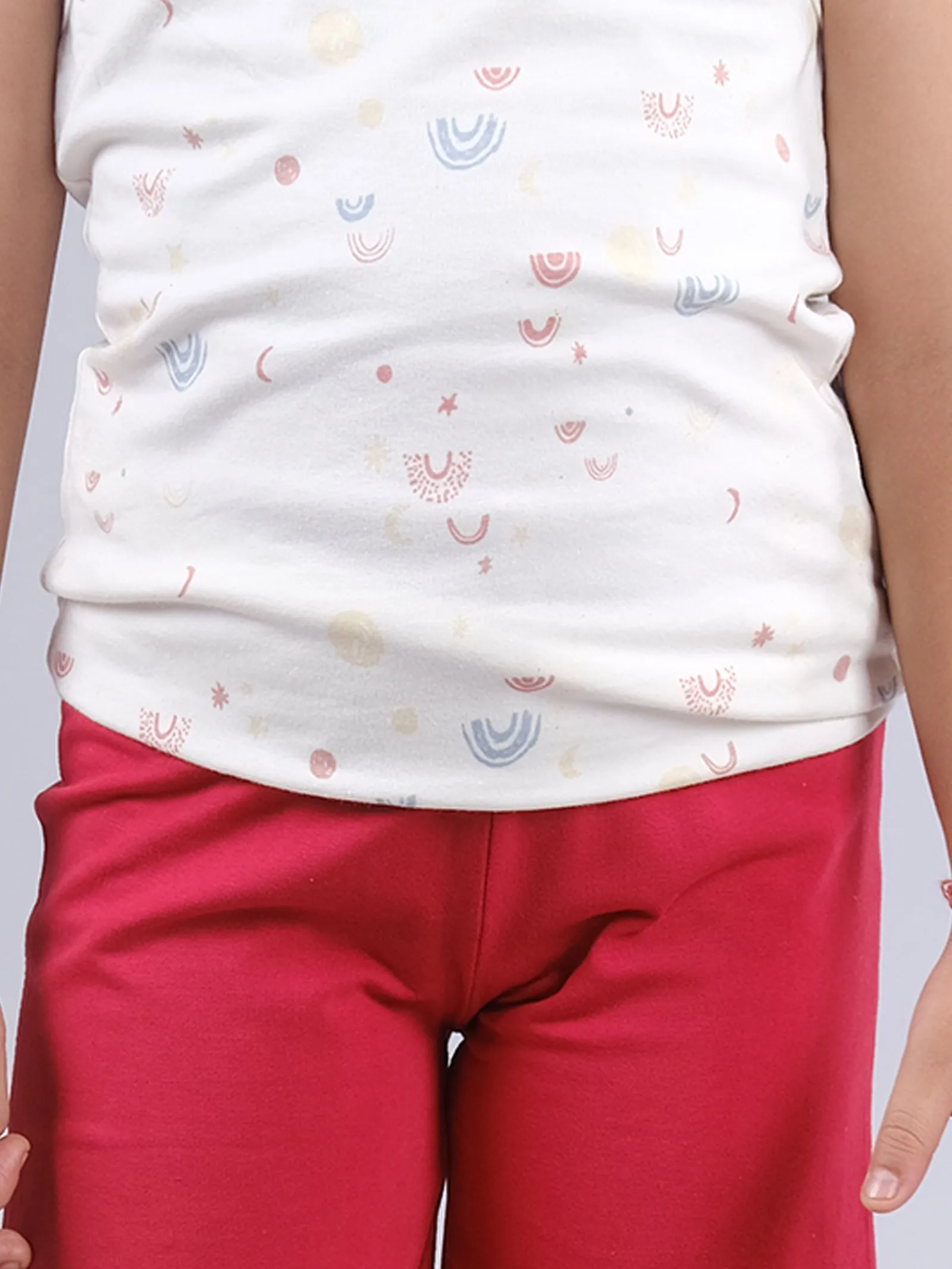 Girls Printed Tank top & Knee Length Cycling Shorts Set