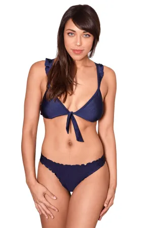 GLOW BLUE MARINE Ruffle Racerback Bikini Top