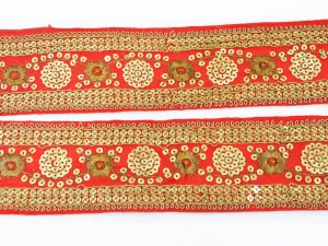 Golden & Red Sequins Embroidered Border