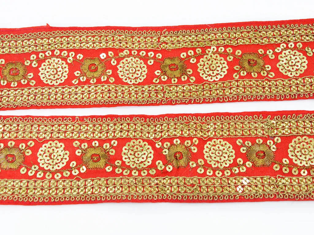 Golden & Red Sequins Embroidered Border