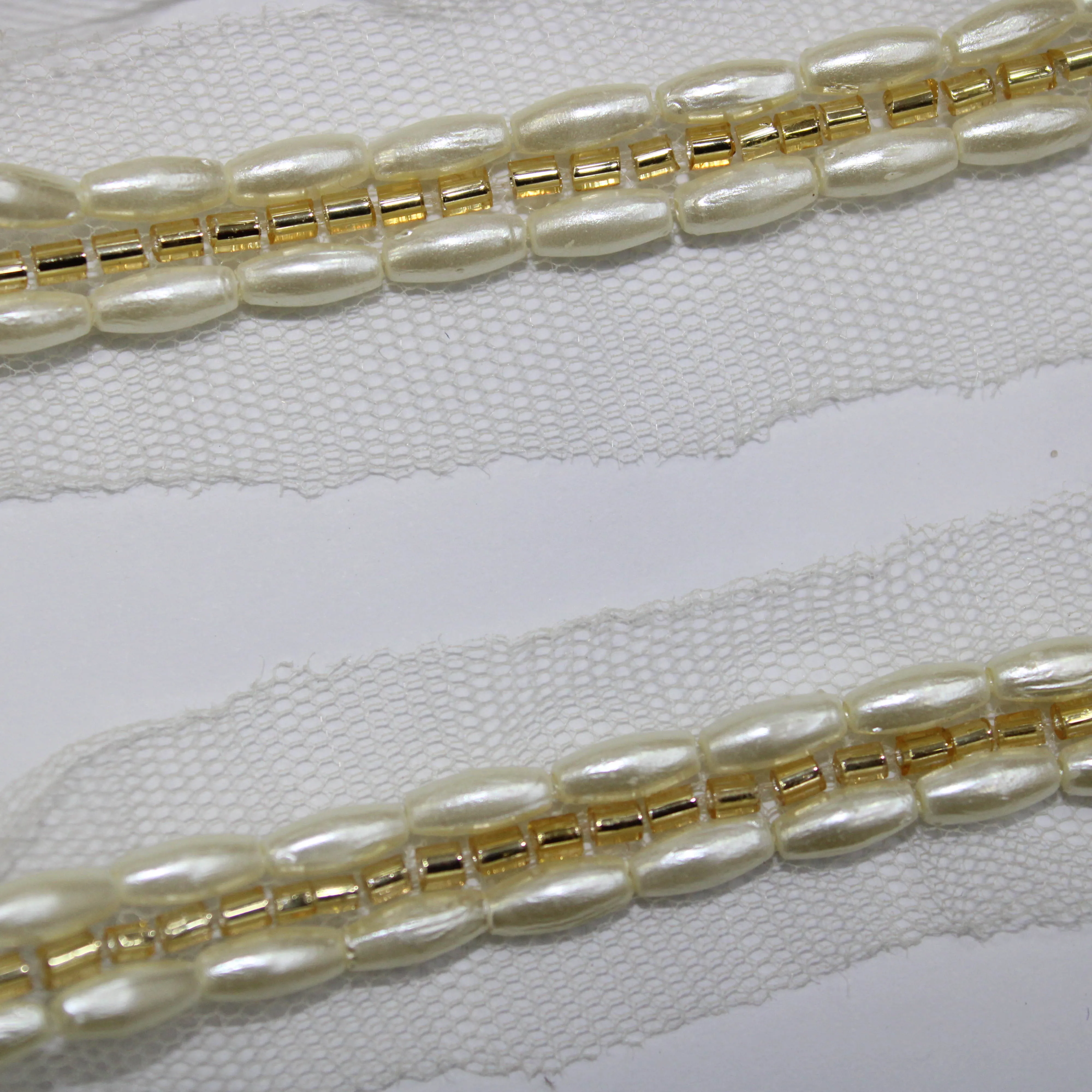 Golden Cutdana Beads And Pearl Work Embroidered Border
