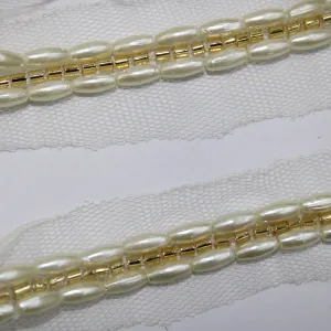 Golden Cutdana Beads And Pearl Work Embroidered Border