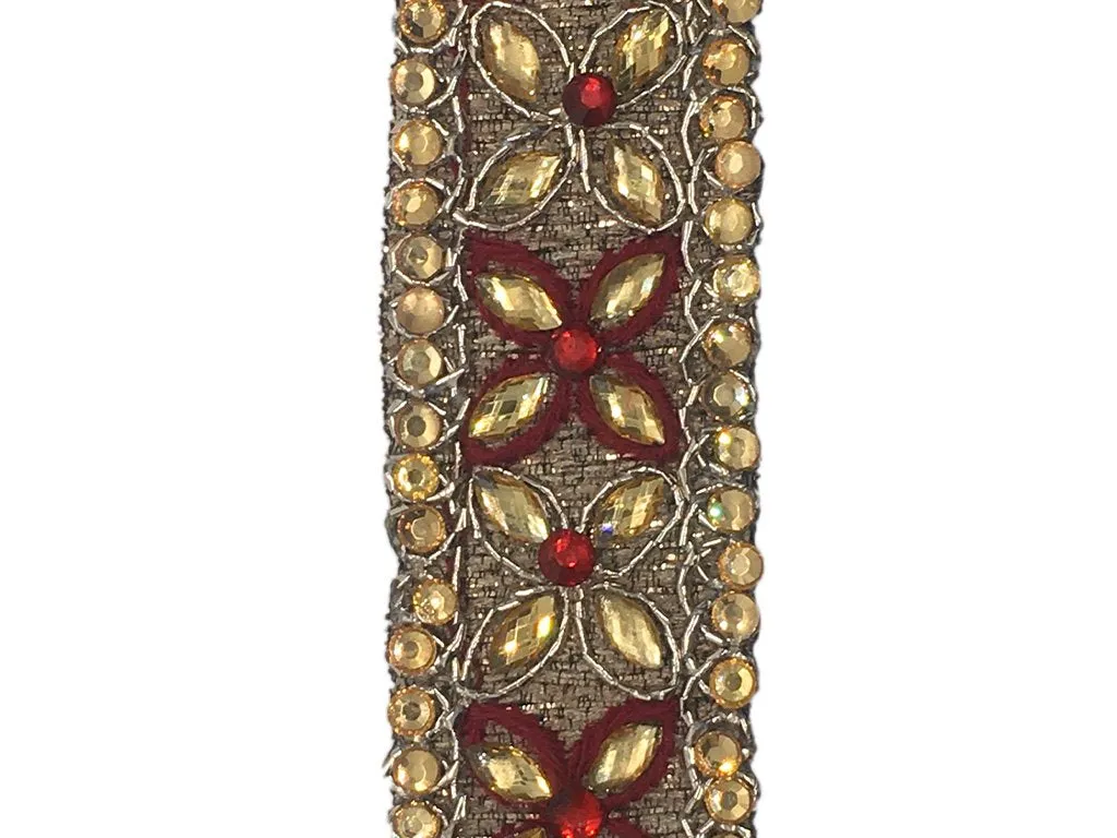 Golden Maroon Floral Stone Work Fancy Embroidered Border