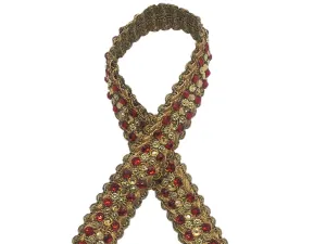 Golden Maroon Studded Stone Work Embroidered Border